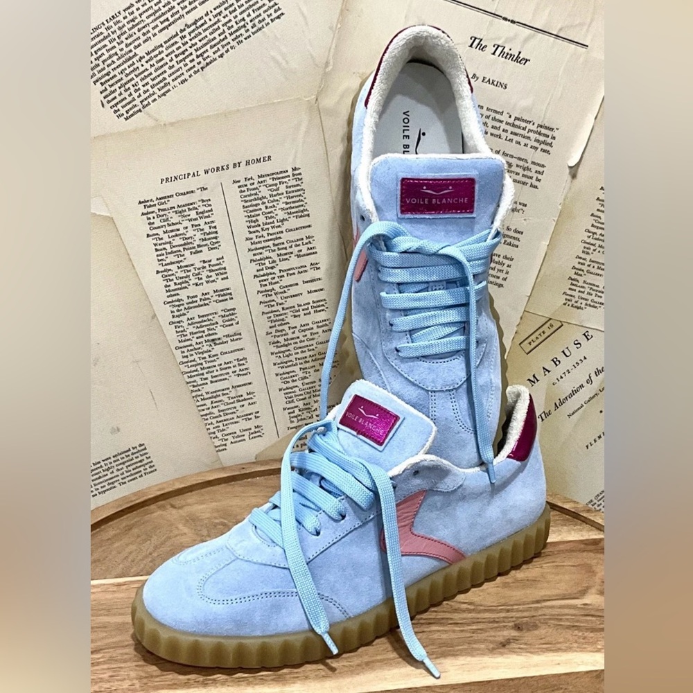 Free People Voile Blanche Ines Sneakers Blue Suede Pink Metallic Trim